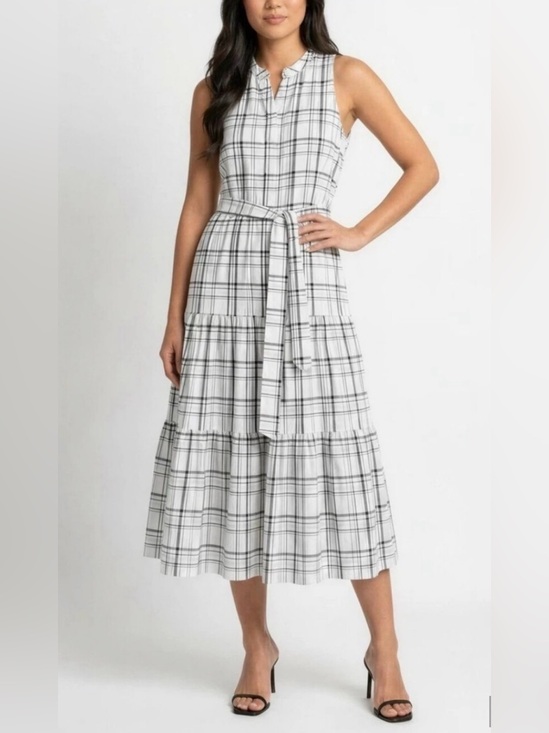 Calvin Klein Dresses & Skirts - Calvin Klein Plaid Tiered Midi Dress in White and Bluish Gray, Size 12, NWOT